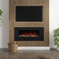 GRADE A2 - Black Wall Mounted or Recessed Electric Fire with Log and Crystal Fuel Bed - Amberglo
