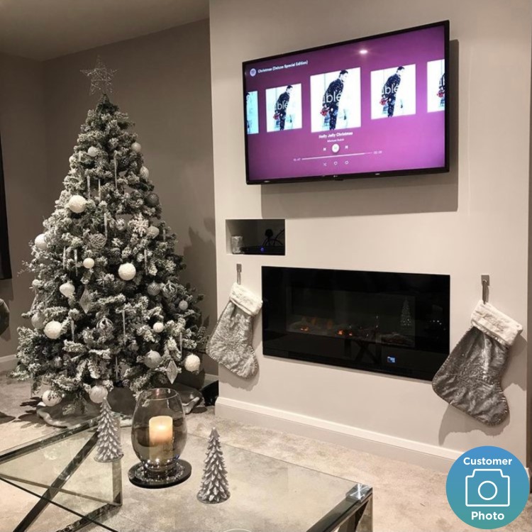 Black Inset Media Wall Electric Fireplace with Log and Crystal Fuel Bed 42 inch - Amberglo