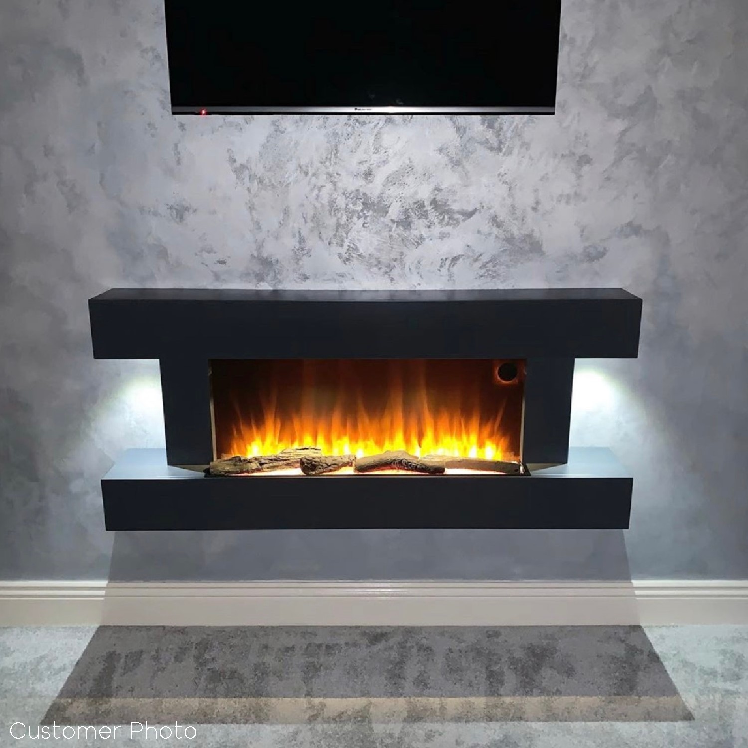 Grey Wall Mounted Electric Fireplace with LED Lights 52 inch - Amberglo  AGL010G | Appliances Direct