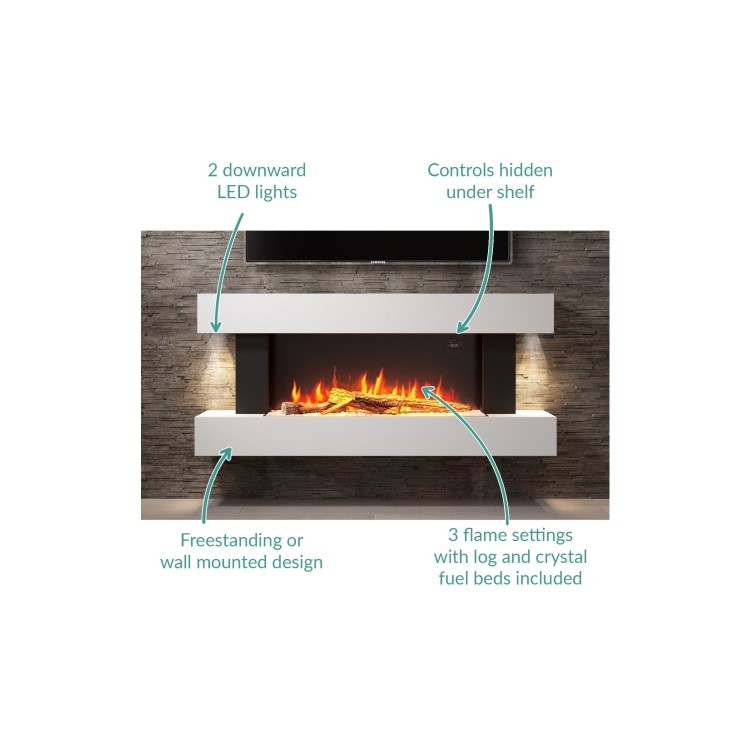 GRADE A2 - White Wall Mounted Electric Fireplace Suite with LED Lights - Amberglo
