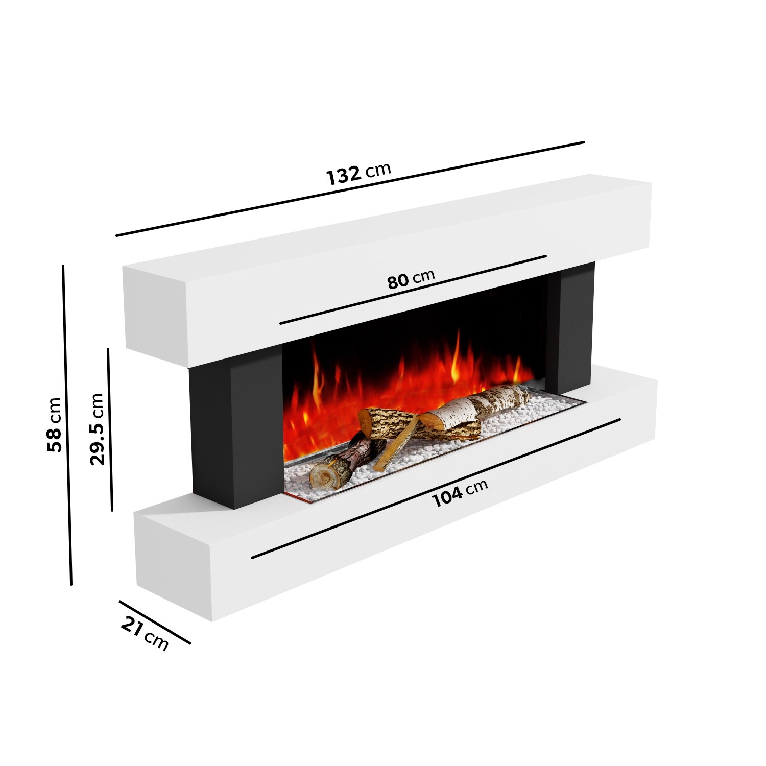 Amberglo White Wall Mounted Electric Fireplace Suite With Log