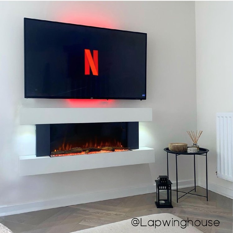 GRADE A2 - White Wall Mounted Electric Fireplace Suite with LED Lights - Amberglo