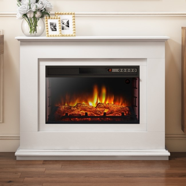 AmberGlo Electric Fireplace Suite with Inset Fire u0026 White Surround - Lassen  Range AGL013 | Appliances Direct