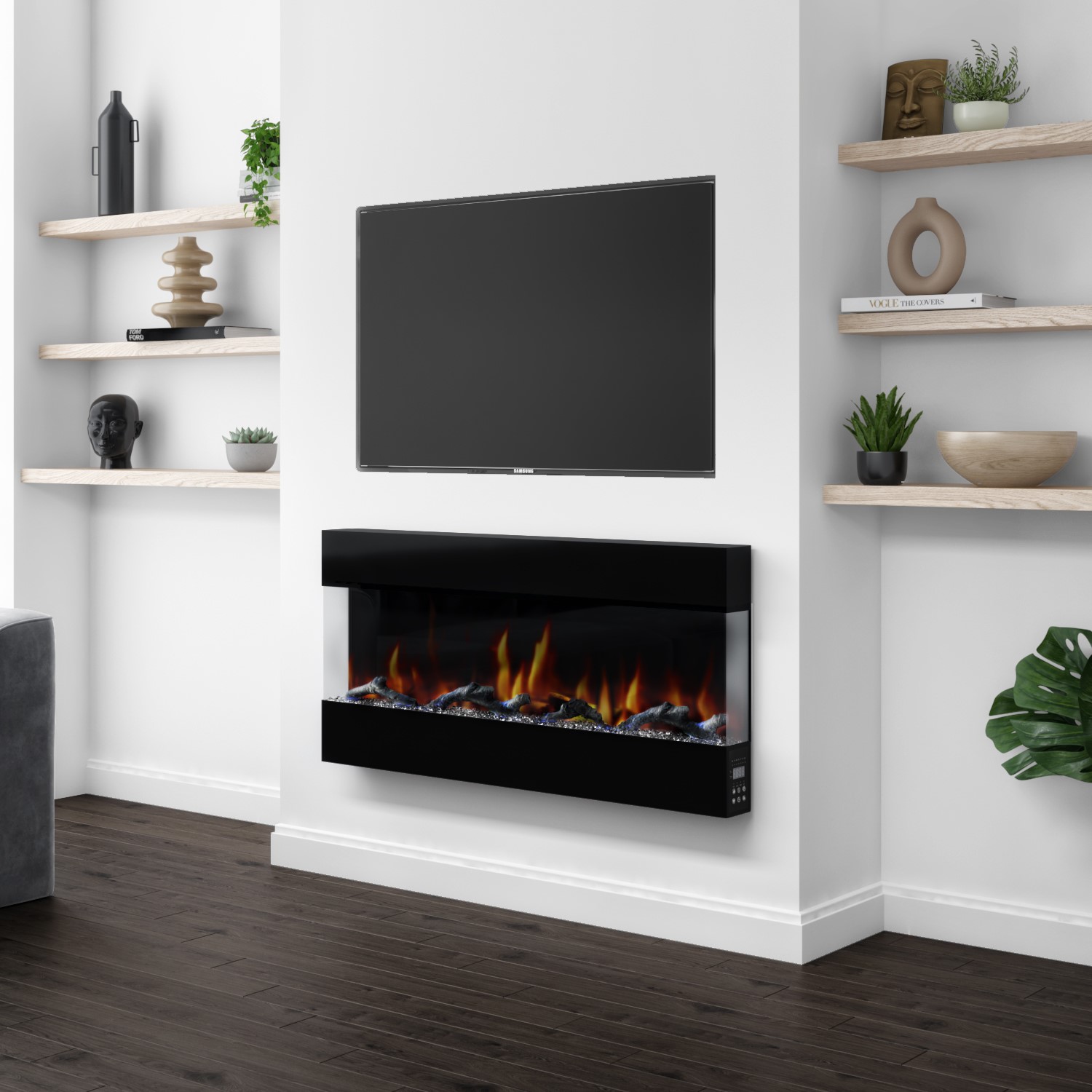 Small 42 Electric Wall Mounted Fireplace Suite Black Glass