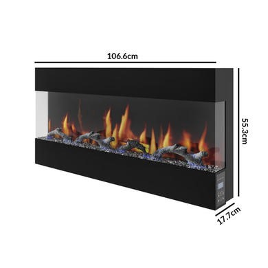 Mirrored Electric Wall Mounted Fire In Black 42 Inch Amberglo