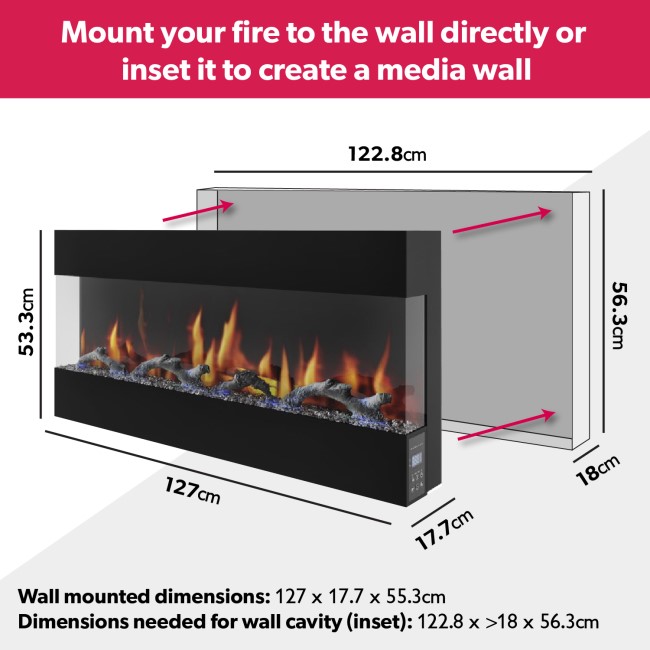 Black Wall Mounted Electric Fireplace 50 Inch - Amberglo AGL016 |  Appliances Direct