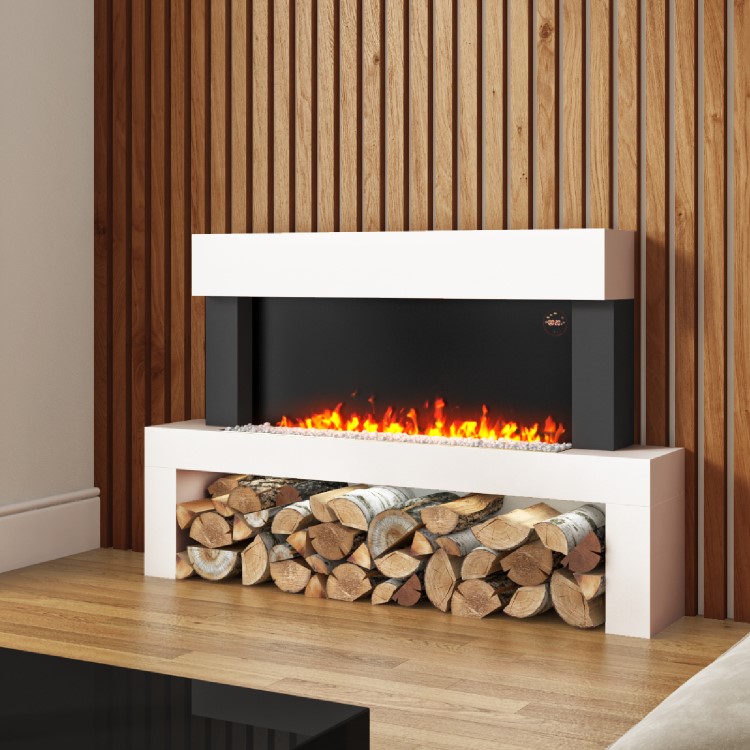 GRADE A2 - White Freestanding Electric Fireplace Suite with LED Lights - Amberglo