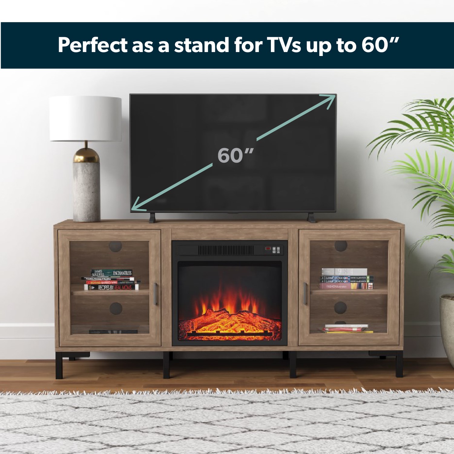 GRADE A1 - Wood Effect Electric Fireplace TV Stand with Storage - Ambe  A1/AGL027 | eBay