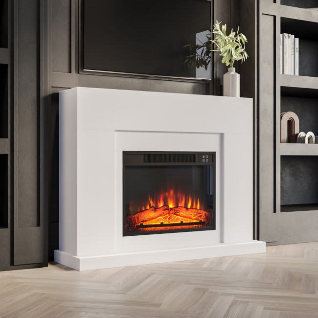 White Freestanding Electric Fireplace Suite with Realistic Log Effect -  Amberglo AGL029 | Appliances Direct