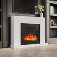 White and Black Freestanding Electric Fireplace Suite with Realistic Log Effect - Amberglo