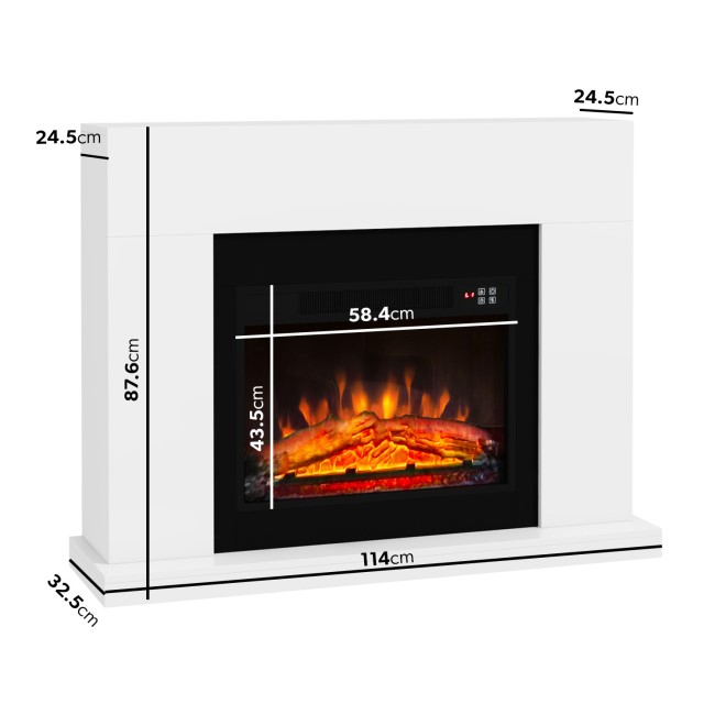 White and Black Freestanding Electric Fireplace Suite with Realistic Log Effect - Amberglo