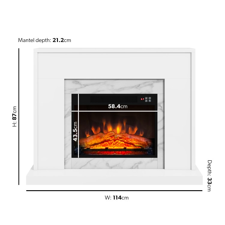 GRADE A2 - White Marble Freestanding Electric Fireplace Suite with Log Effect - Amberglo