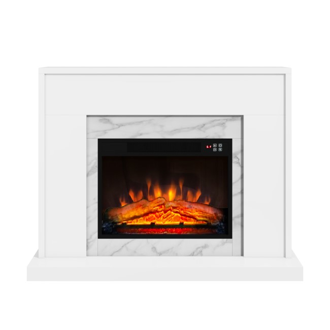 White and Marble Effect Freestanding Electric Fireplace Suite with Log  Effect - Amberglo AGL031 | Appliances Direct