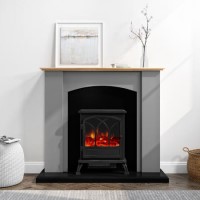 GRADE A3 - Grey and Wood Two Tone Freestanding Electric Fireplace Suite with Black Stove - Amberglo