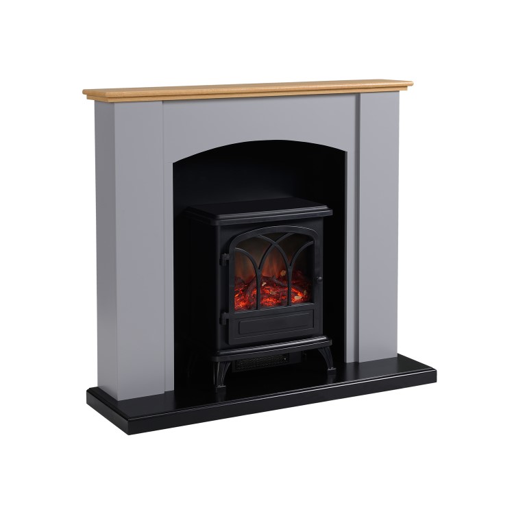 GRADE A3 - Grey and Wood Two Tone Freestanding Electric Fireplace Suite with Black Stove - Amberglo