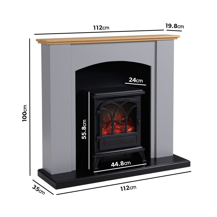 GRADE A3 - Grey and Wood Two Tone Freestanding Electric Fireplace Suite with Black Stove - Amberglo