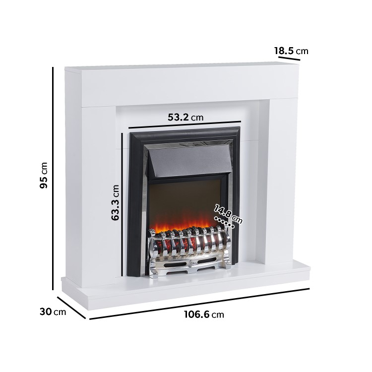 White Freestanding Electric Fireplace Suite with Solid Metal Grate - Amberglo