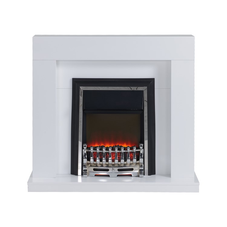 White Freestanding Electric Fireplace Suite with Solid Metal Grate - Amberglo