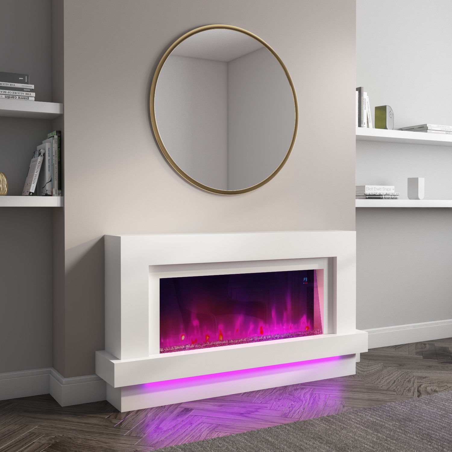Pull And Bear Alexa White Freestanding 48 inch Alexa Electric Fireplace with LED Lights -  Amberglo AGL035 | Appliances Direct