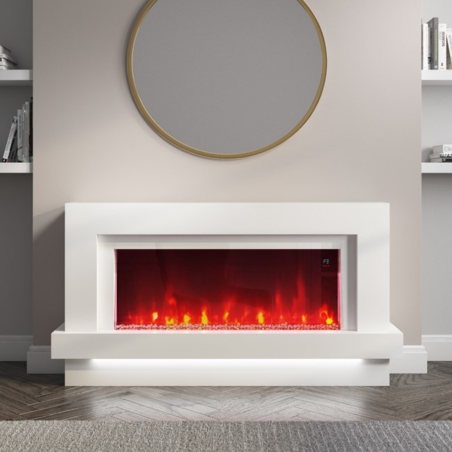 White Freestanding Electric Fireplace with LED Lights 48 inch - Amberglo  AGL035 | Appliances Direct