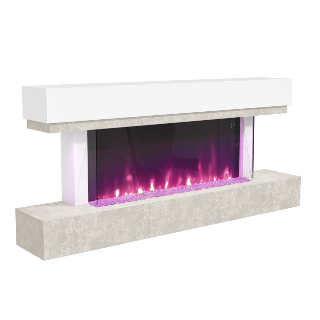 White and Beige Concrete Effect Wall Mounted Alexa Electric Fireplace - Amberglo