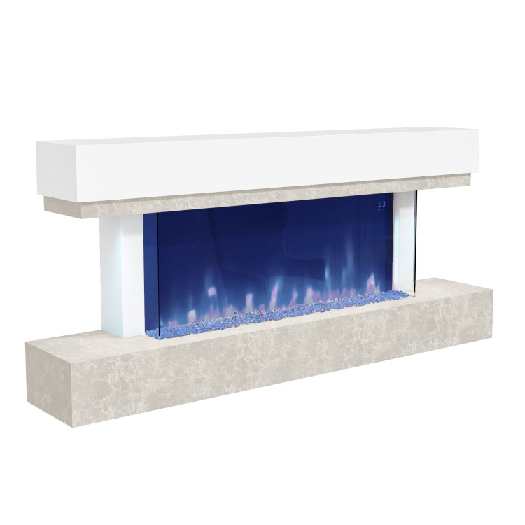 GRADE A3 - White and Beige Concrete Effect Wall Mounted Alexa Electric Fireplace - Amberglo