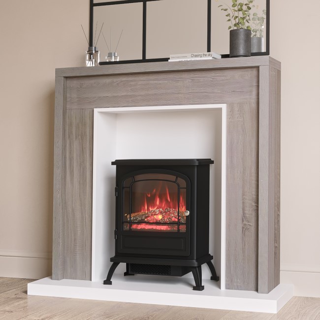 Oak Effect Freestanding Fireplace Suite with Electric Log Burner - Amberglo  AGL041 | Appliances Direct