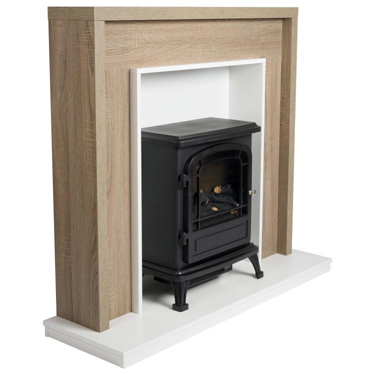 Oak Effect Freestanding Fireplace Suite with Electric Log Burner  - Amberglo