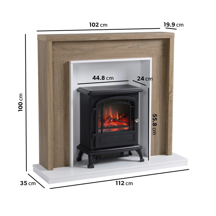 Oak Effect Freestanding Fireplace Suite with Electric Log Burner  - Amberglo