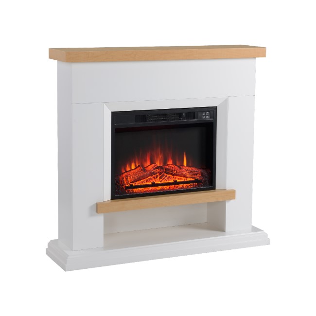 Amberglo White & Oak Effect Freestanding Electric Fire Suite with Log Storage - LAST FEW IN STOCK