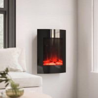 GRADE A2 - Black Wall Mounted Curved Vertical Electric Firelplace Media Wall with LED Lights 20 inch - AmberGlo