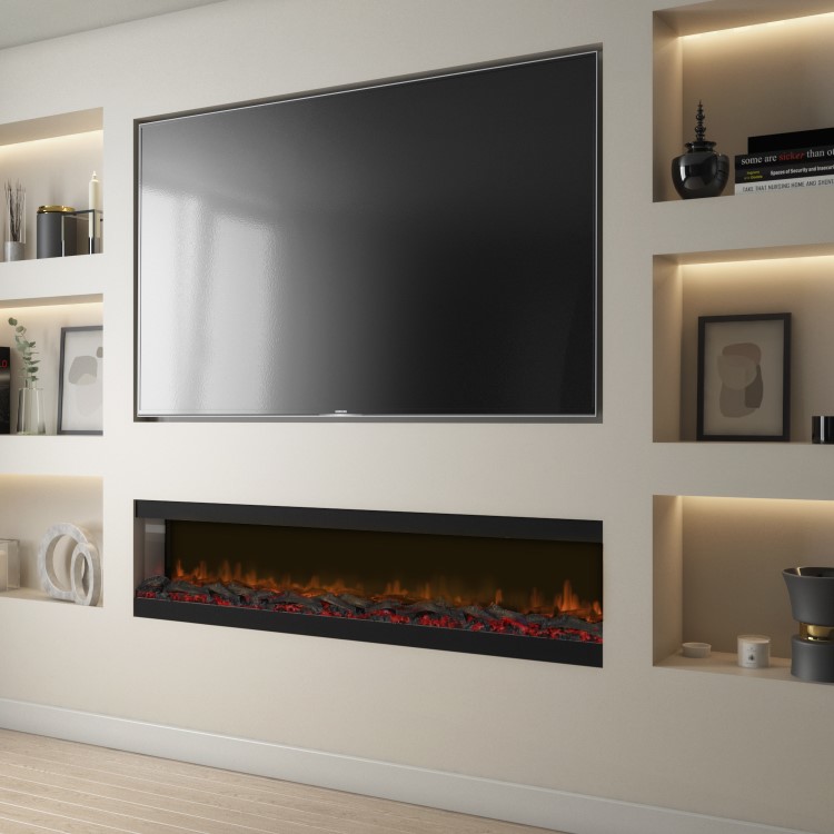 Black Inset Media Wall Electric Fireplace 72 inch - Amberglo