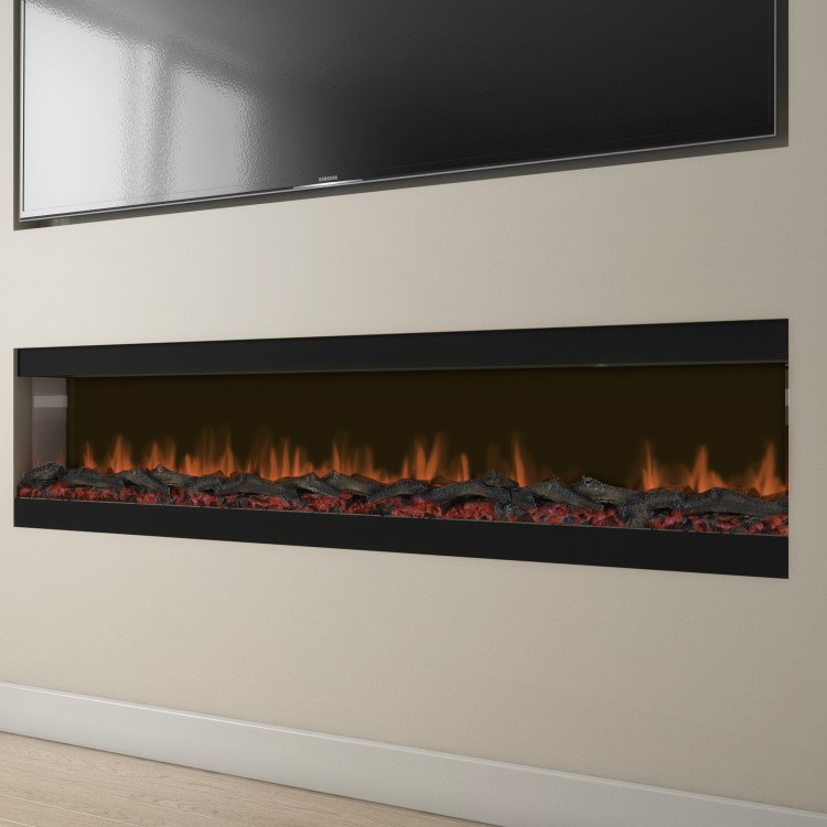 Black Inset Media Wall Electric Fireplace 72 inch - Amberglo