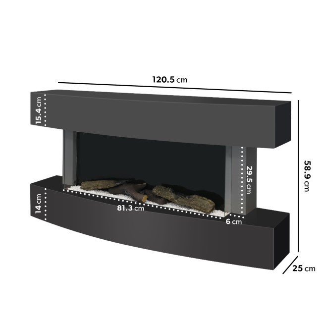 Matt Black Wall Mounted Curved Electric Fire 47 Inch  - Amberglo