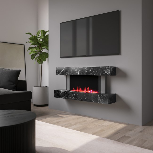 Black Marble Effect Wall Mounted Electric Fireplace 47 inch - Amberglo  AGL055 | Appliances Direct