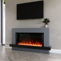 IMPERFECT - Black & Grey Freestanding Electric Fireplace with LED Lights 62 Inch - Amberglo
