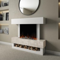 GRADE A2 - White & Beige Concrete Effect Freestanding Smart Electric Fireplace - AmberGlo