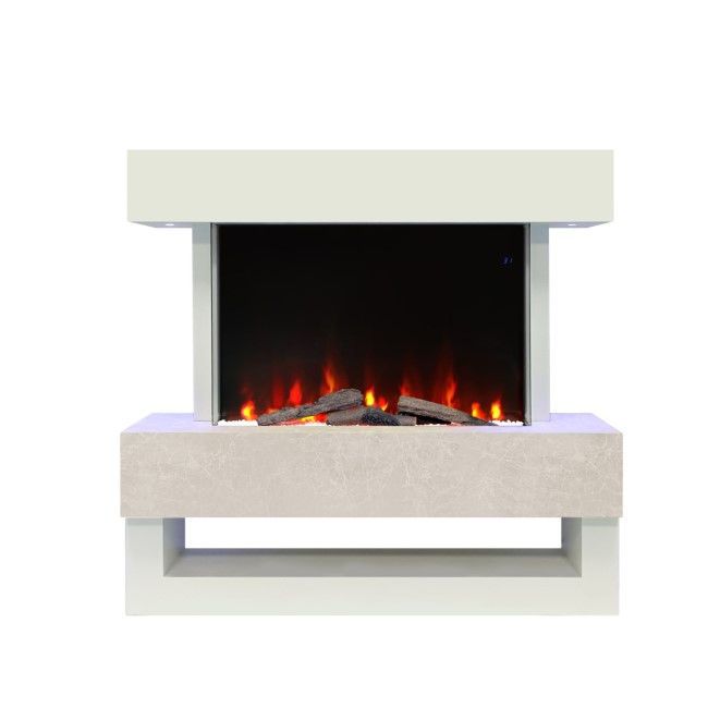 White u0026 Beige Concrete Effect Freestanding Smart Electric Fireplace -  AmberGlo AGL057 | Appliances Direct