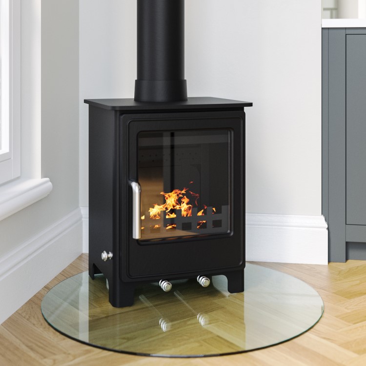 Black Cast Iron Log Burner Multi Fuel Stove 5kW - AmberGlo