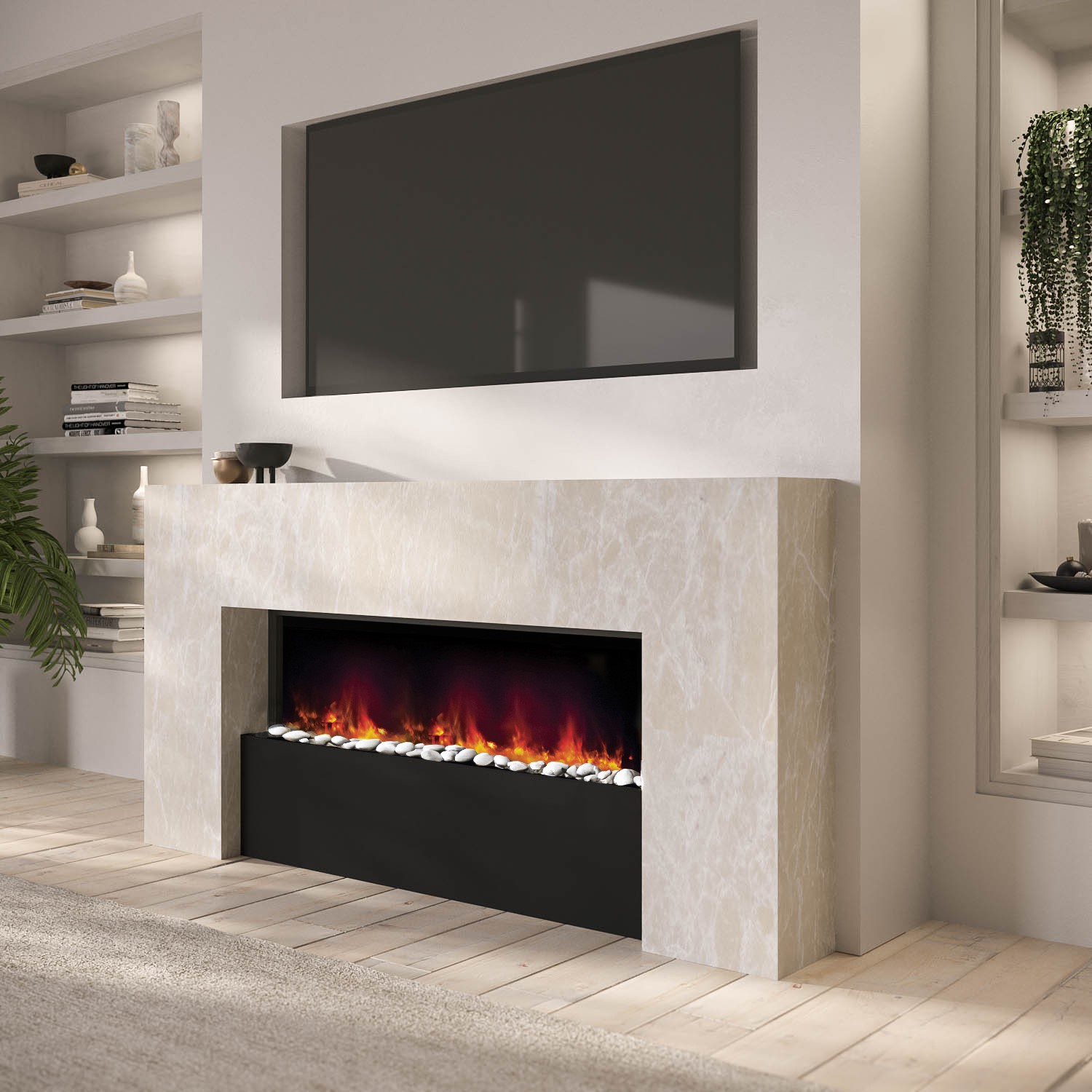 Stone-Effect Wall-Mounted Electric Smart Fire Place with Surround - 62 Inch - AmberGlo