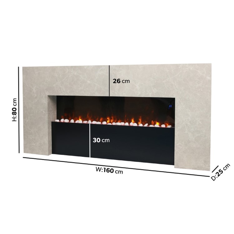 Black & Stone 62inch Wall Mounted Electric Fireplace With Pebbles - AmberGlo