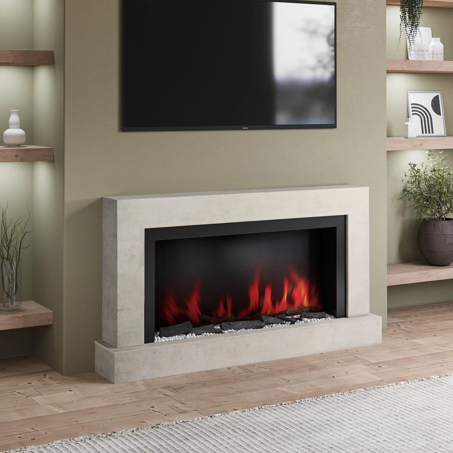 Amberglo Black & Concrete 62Inch Wall Mounted Electric Fireplace With Pebbles AGL062