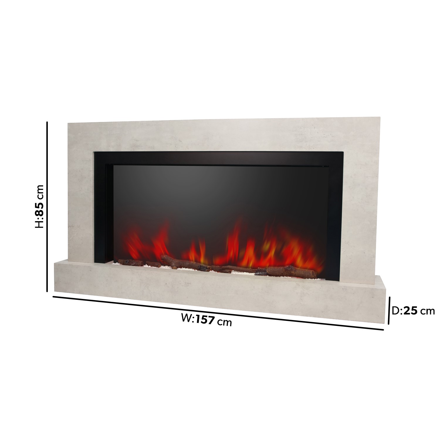 Concrete Stone Effect Free Standing Electric Fireplace with LED Lights 62  Inch- Amberglo AGL062 | Appliances Direct