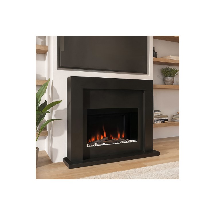 IMPERFECT - Black Wall Mounted Electric Fireplace With Logs, Crystals & Pebbles - AmberGlo