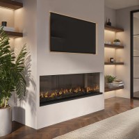 Black 3-Sided Inset Electric Media Wall Smart Fire Place - 50 Inch - AmberGlo