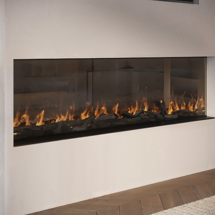 Black 3-Sided Inset Electric Media Wall Smart Fire Place - 50 Inch - AmberGlo