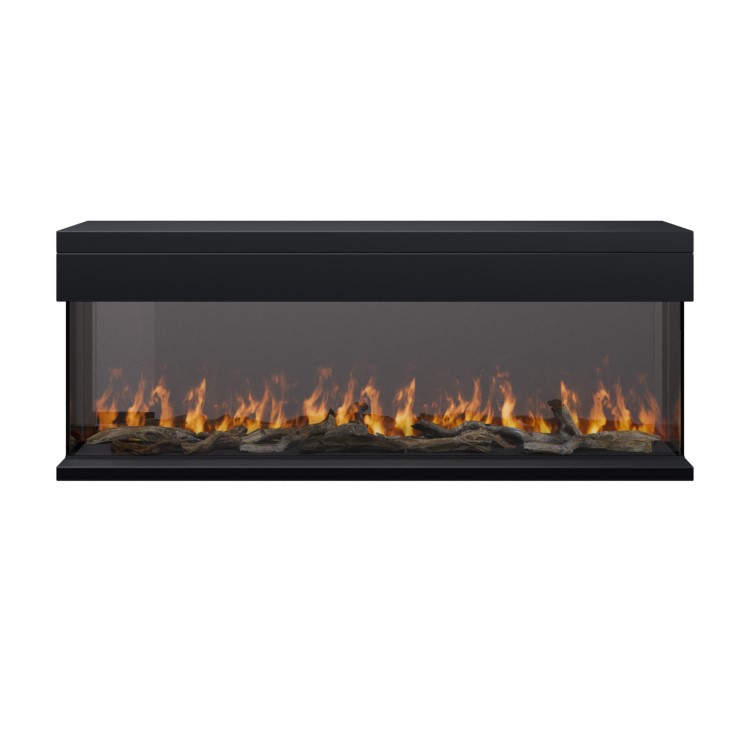 IMPERFECT - Black 50 Inch Inset Media Wall Electric Fireplace with WiFi & Glass Configurated Front and Sides - Amberglo