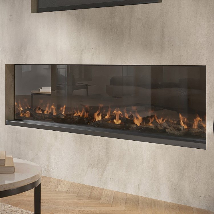 ALMOST PERFECT - Black 60inch WiFi Enabled Inset Electric Media Wall Fireplace - AmberGlo