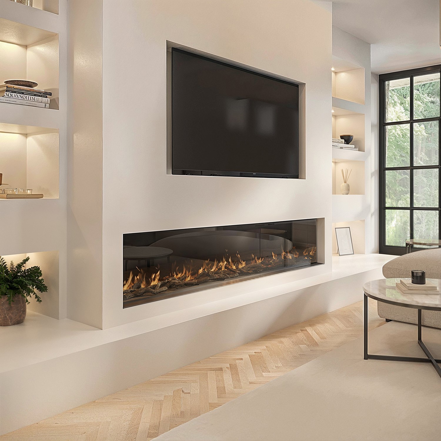 Amberglo  3-Sided Inset Electric Media Wall Smart Fire Place 70 Inch AGL069W
