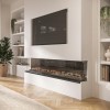 Black Inset Media Wall Electric Fireplace with Glass Configurated Front and Sides 70 Inch - Amberglo